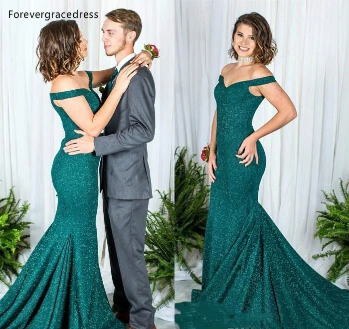 Hunter Green Evening Dresses 2019 Elegant Off Shoulders Sequins Mermaid Long Arabic Vestidos Prom Gowns bc0822  124 (5)