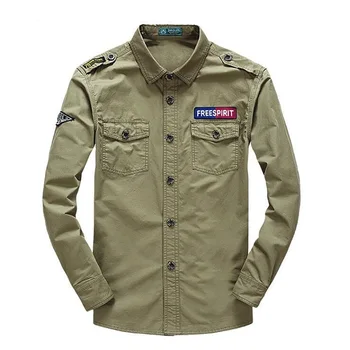 

Pure cotton Men Shirt Plus Size S-4XL Fit Chemise Homme Long-Sleeved Solid Color military Casual mens shirts