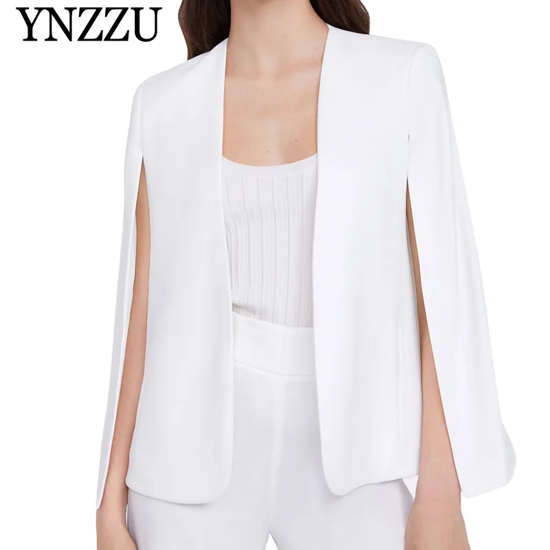 

Elegant White Poncho Office Lady Cloak Open Front Blazer 2019 Autumn Split Modern Lady Workwear Spring Women Suit Coats AO946