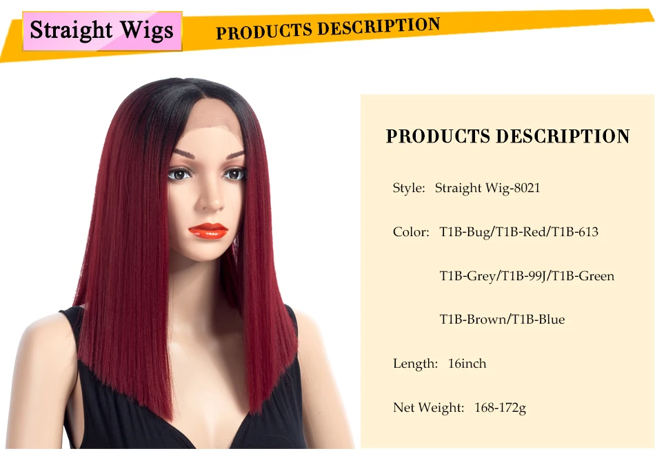 Aigemei прямые синтетические волосы кружева спереди и T часть парик 16 дюймов парики красный Омбре парик цвета выбор косплей парик
