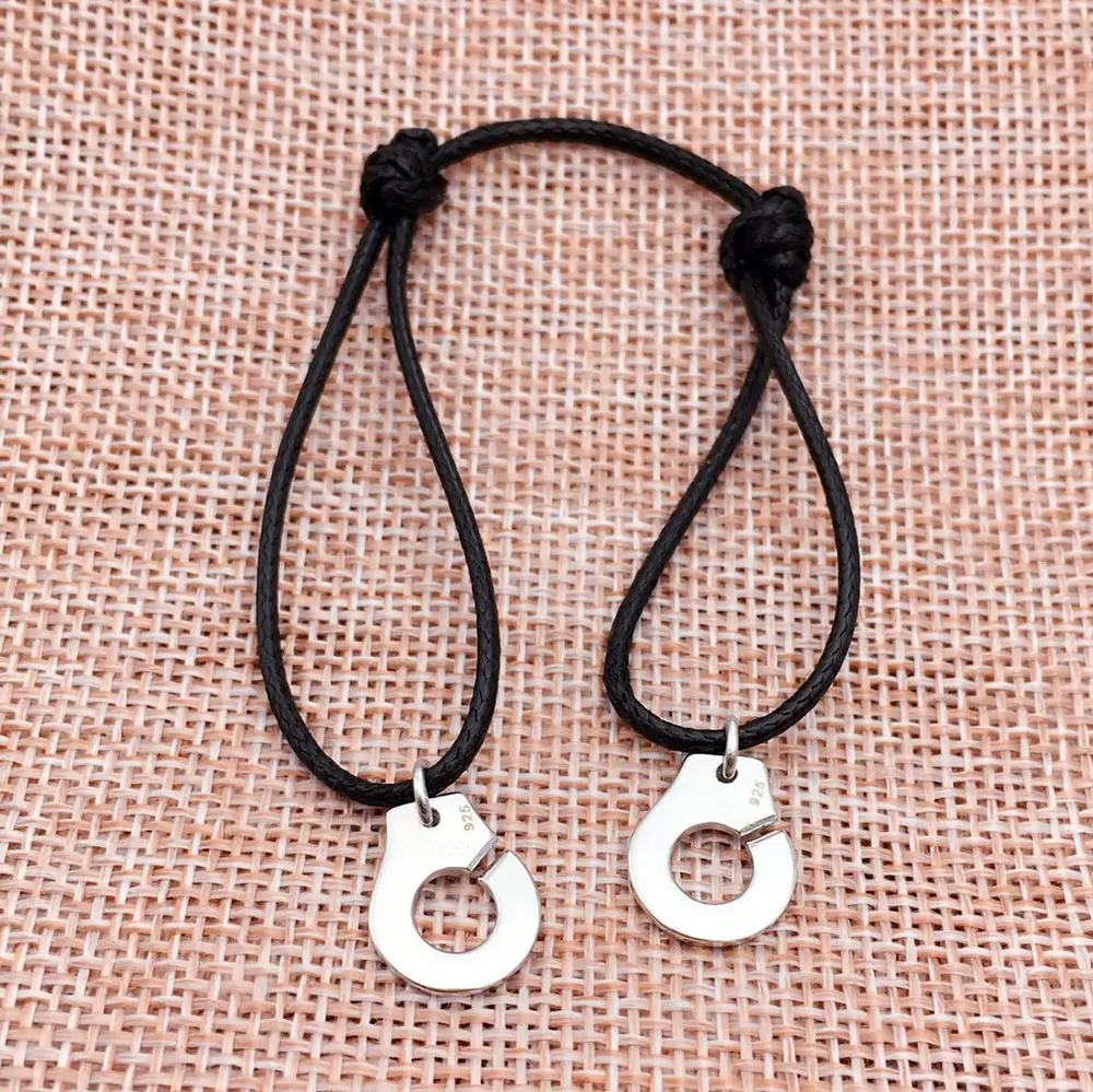 Baratos Francia para mujer joyería 925 Plata de Ley pulsera de esposas para Mujeres Hombres pulsera de cuerda 925 pulsera de plata Menottes Bijoux