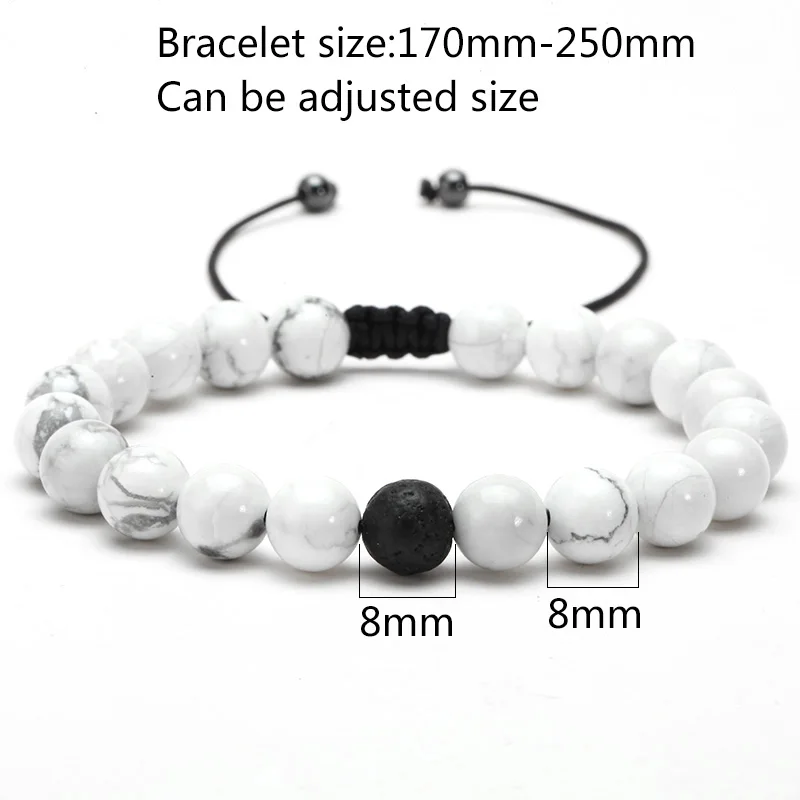 Mcllroy natural stone bracelet 8mm volcanic white pine stone woven adjustable bracelets men women charm bracelet friendship
