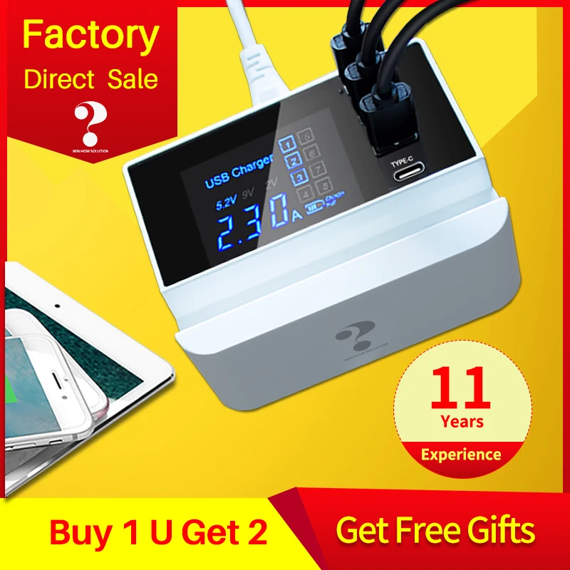 

4 port Type C Universal Smart USB Charger Phone Holder Wall Adapter Fast Charge Socket Station Hub for Xiaomi Huawei iphone 7 8