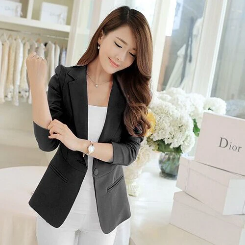 عالية الجودة J60180 الكورية نمط جديد أزياء المرأة الصلبة سترة رداء غير رسمية زر واحد ضئيلة سترة الإناث معطف