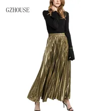 Весенняя женская плиссированная юбка, блестящая, большой размер, модная, повседневная, вечерние, винтажная юбка, высокая талия, плиссированная, длинная, серебряная, золотая, юбка-пачка