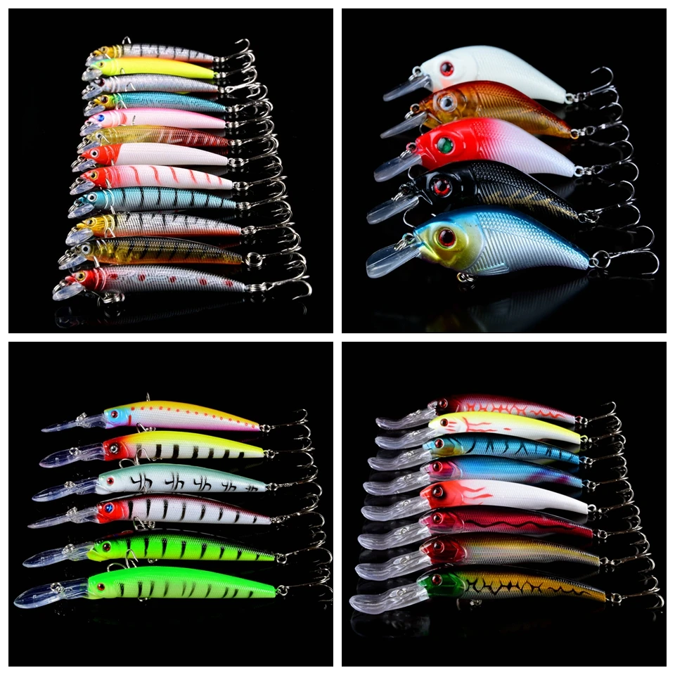 56pcs Fishing Wobblers Mixed 8 Models Fishing Lures Hard Baits Minnow Lures
