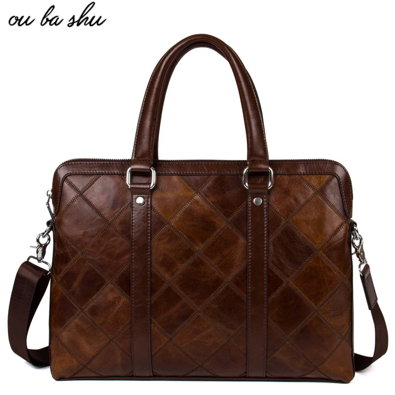 OU BA SHU Genuine Leather Bag Fashion Handbags Cowhide Men