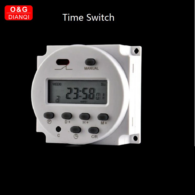 

Electronic Weekly Programmable Digital TIMER SWITCH Relay Control 220V Pin Feet Wire Connector Time Switch CN101A with Box Wire