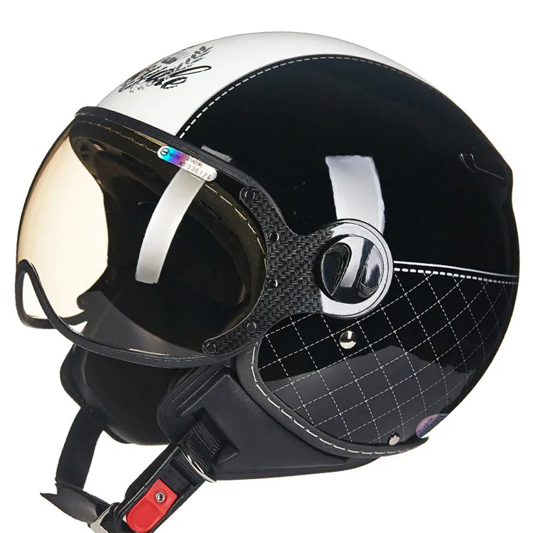 Moto rcycle шлем Chopper с открытым лицом винтажный шлем 210c4 moto Casque Casco moto cicleta Capacete Pilot мужские и женские шлемы - Цвет: Black White HG