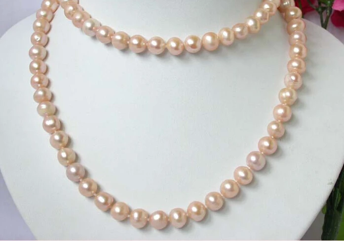 

FREE SHIPPING ******Z1 NATURAL 32" 10mm round pink freshwater pearl Necklace