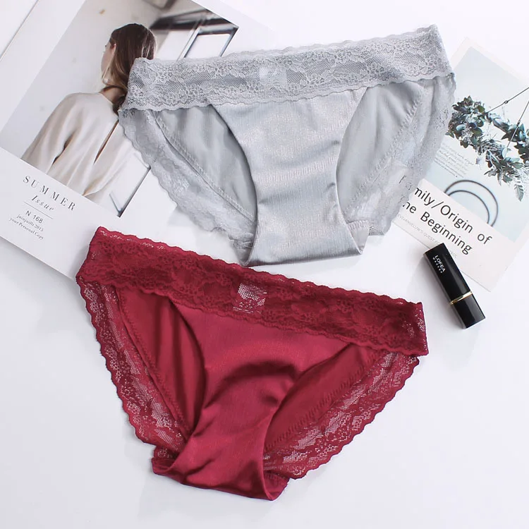 

5 Color Lace Underwear for Ladies Nylon Comfortable Briefs Sexy Low Waisted Push Up Panties Ice Silk Feeling Seamless Underpanty