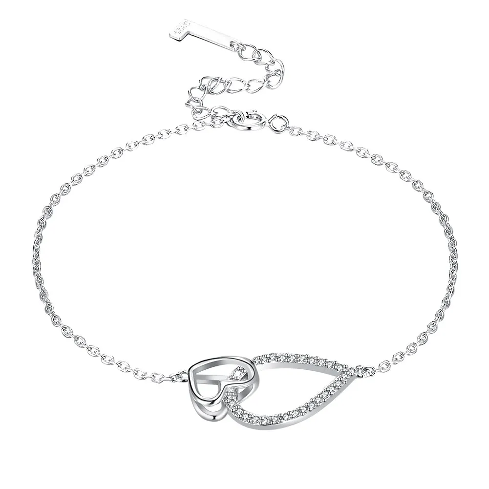 

SILVERHOO 925 Sterling Silver Fashion Trend Female Heart Shape with Water DropsSilver Bracelet for Elegant Women Jewelry
