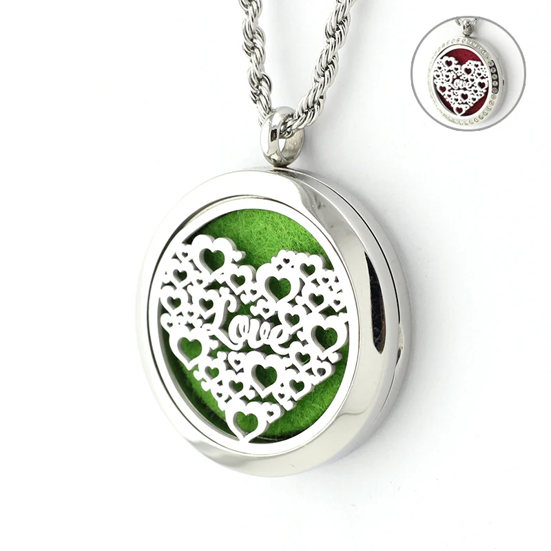 

5 PCS Silver Heart Love MOM Essential Oil Locket Necklace Stainless Steel 30MM Perfume Locket Pendant With Free Pads