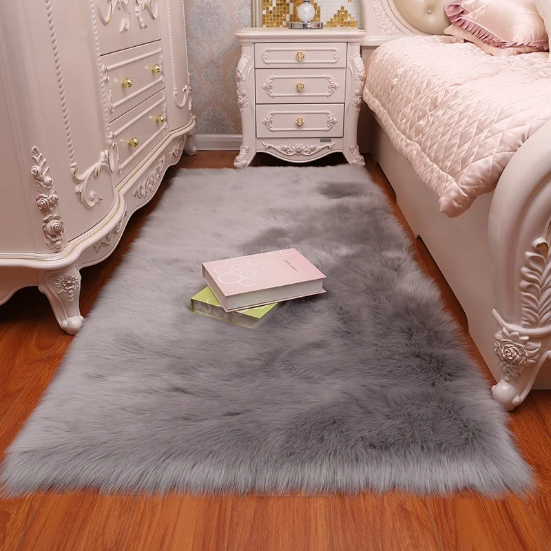 Высококачественные мягкие блестящие ковры с имитацией овечьей шерсти и шерсти для бегунов, напольные стулья, кровать, домашний стол, коврики для гостиной - Цвет: Светло-серый