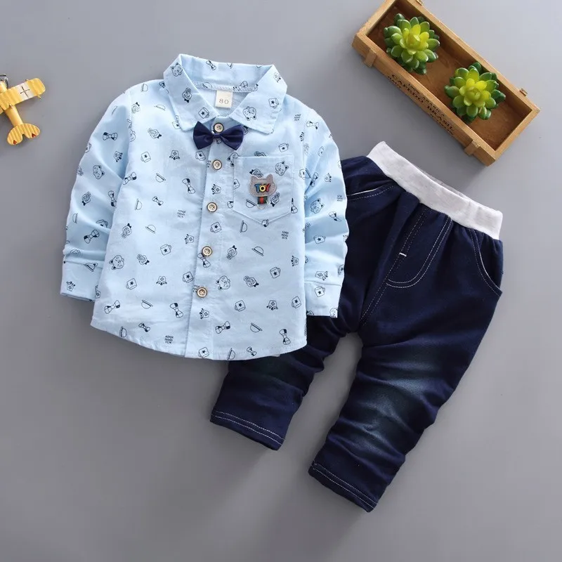 

Children Babay Boys Cotton Clothing Baby Cartoon Cat Tie Shirt Pants 2Pcs/Sets Infant Clothes Toddler Casual Gentleman Suits