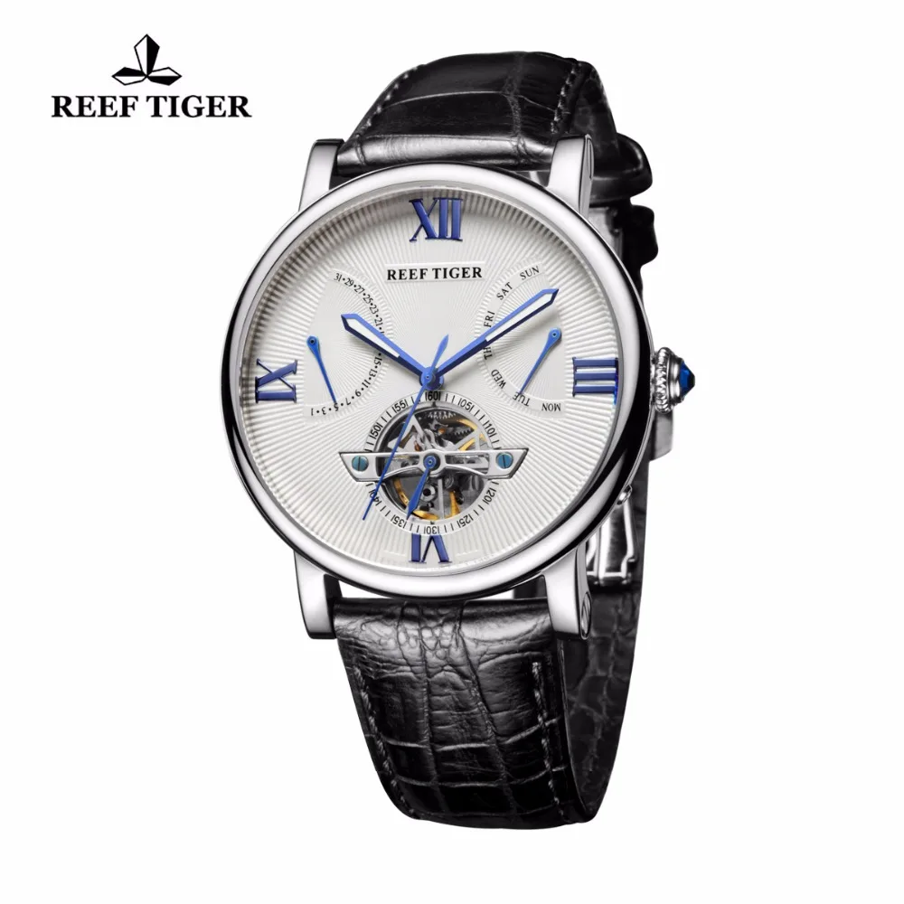 Reef Tiger/RT Tourbillon дизайнерские часы наивысшего качества Дата День телячья кожа водонепроницаемые часы мужские Relogio Masculino RGA191