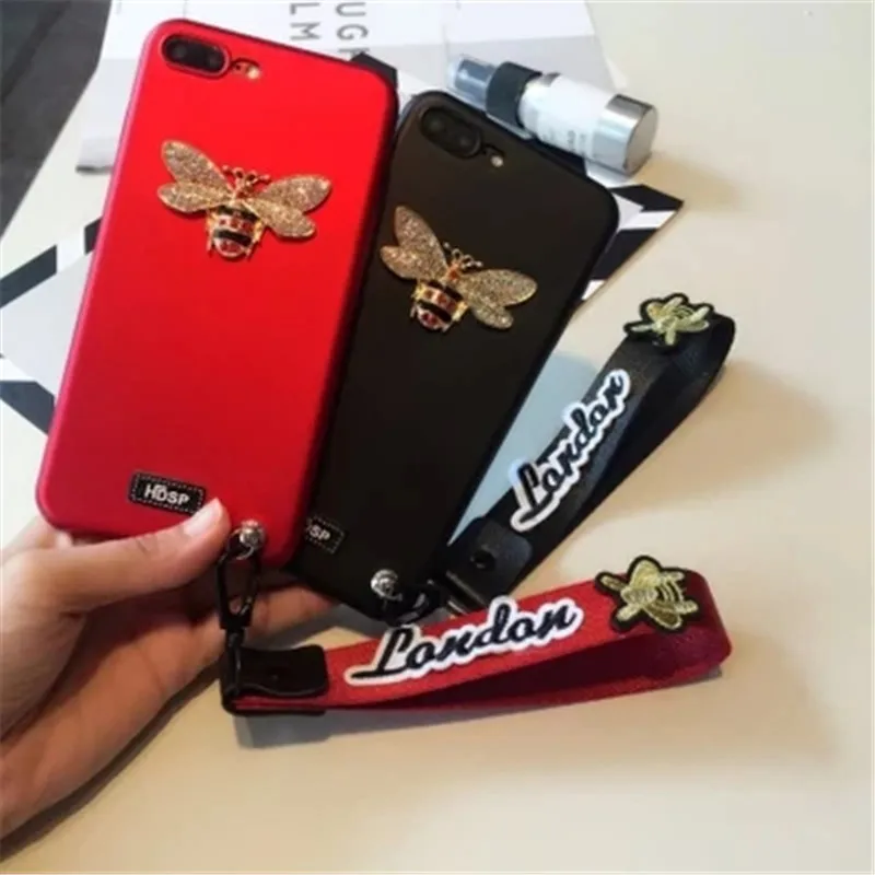 XSMYiss Glossy bee rhinestones For iphone 8 7 X XS MAX XR 6s Plus mobile phone case soft shell with lanyard hanging neck |