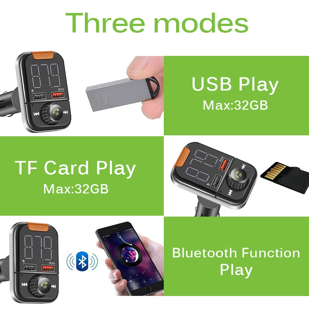 Bluetooth 5,0 fm-передатчик MP3 музыкальный плеер Поддержка высокого качества бас-DC12V-24V Hands-free Call беспроводной автомобильный комплект