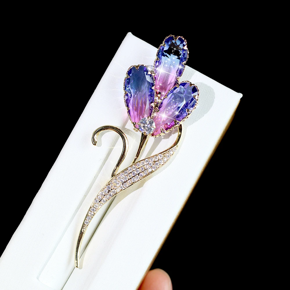 ASNORA Elegante broche de flores para mujer vestido de novia accesorios pin broche Colares purpura violeta broche