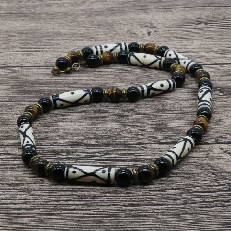 

2018 Rustic Men Beaded Necklace Natural OX Bone Choker Surfer Necklace Tribal Jewelry Best Friend Gift For Him SU-04