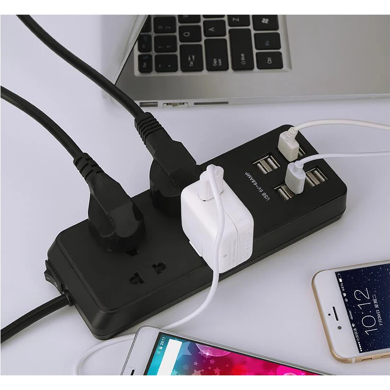 New USB Smart Socket with switch Power Strip wall socket 4 AC Outlets 8 USB Ports European standard plug UK Plug Power cube 1.5M