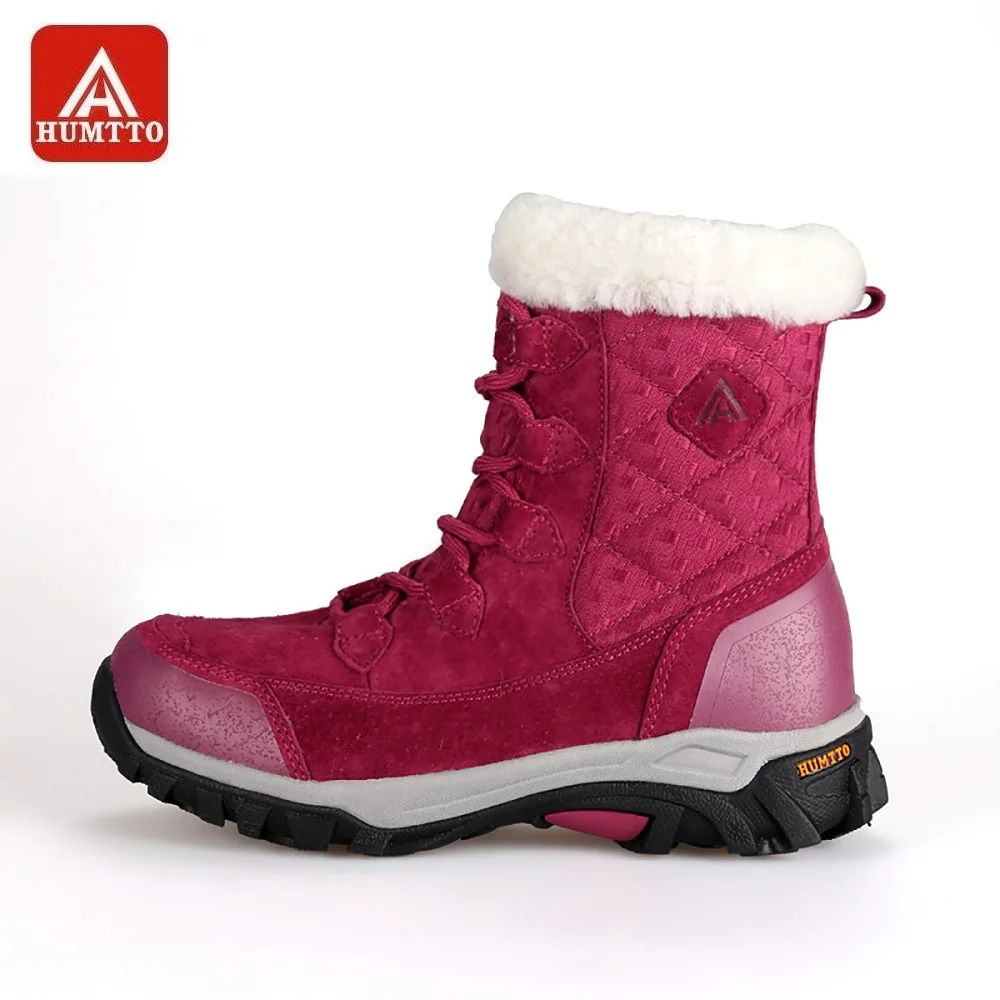 

HUMTTO Snow Boots Women Winter Outdoor Genuine Leather Fur Plush Female Boots High Cut Lace-up Keep Warm Hiking Shoes