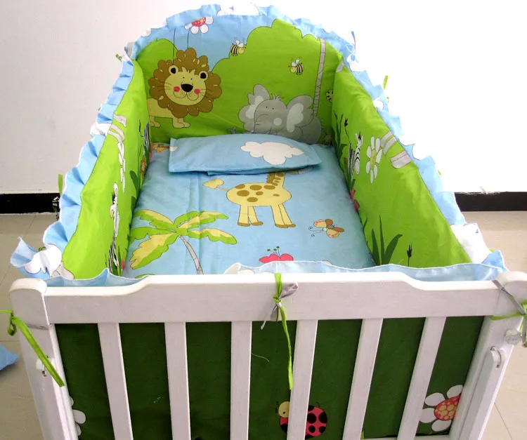 

Promotion! 6PCS Crib bedding set Embroidery Baby Boy Bedding Set crib bed (bumpers+sheet+pillow cover)