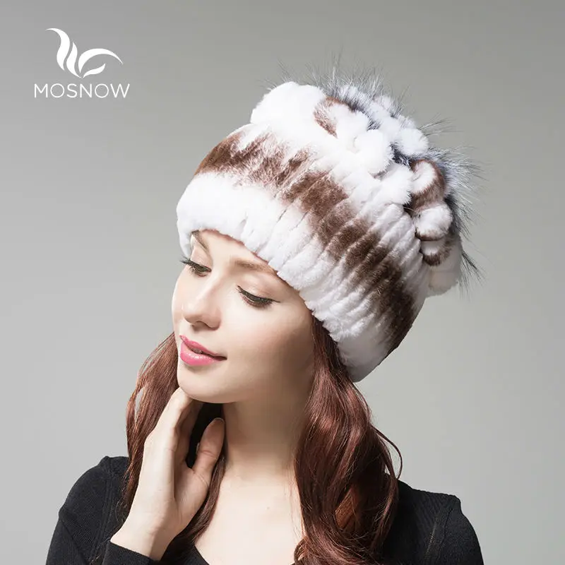 

Female Hats 100% Rex Rabbit Fur Women Vintage Flower Top Casual Solid Knitted Caps Skullies Beanies Bonnet Femme