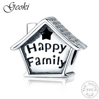 

Geoki 925 Sterling Silver Happy Family Home Letter Shaped Charms fit Pandora Bracelet Original s925 Cute House Necklace Pendant