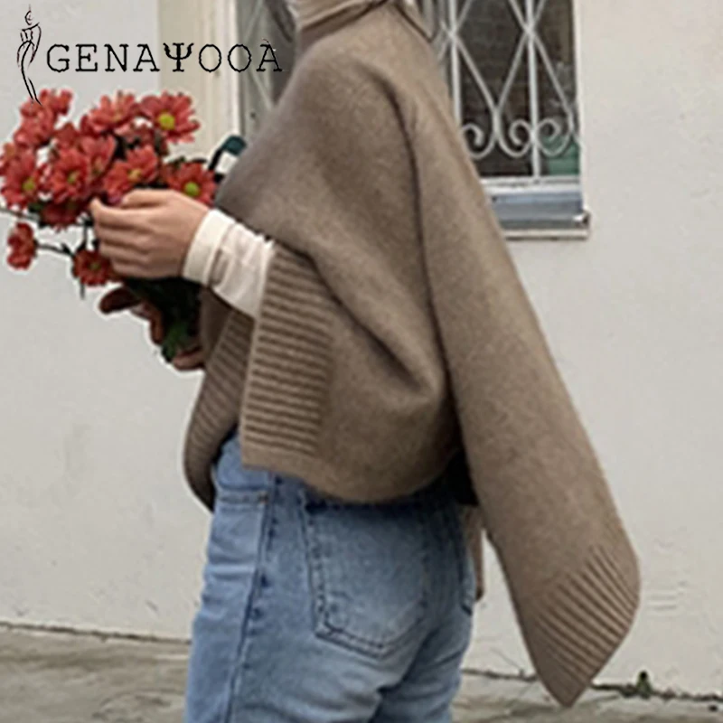 Genayooa свободный зимний женский свитер плащ Женские однотонные Джемперы Женские пуловеры с длинными рукавами Повседневный женский свитер с круглым вырезом
