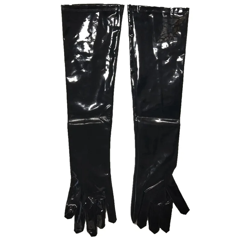 Черный, Красный Длинные перчатки Sexy перчатки женские для взрослых с мокрым эффектом латекса кожа ПВХ Фетиш костюм аксессуар