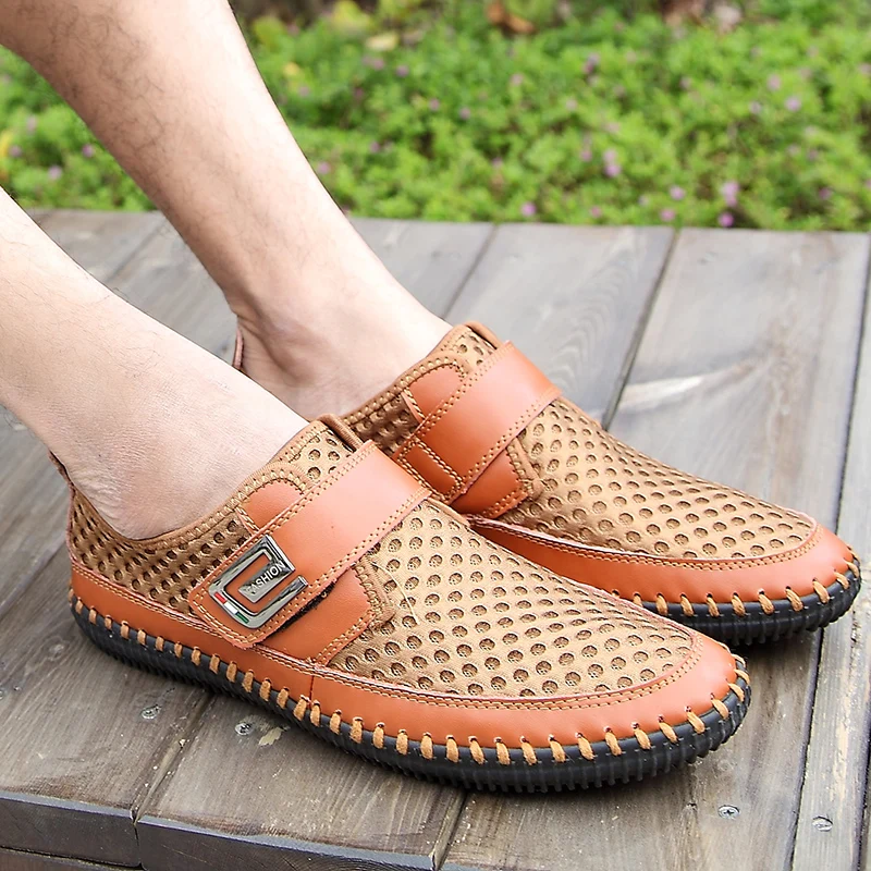 Merkmak Genuine Leather Summer Shoes Men Flats Loafers Breathable Casual Chaussure Homme Real Leather Driver Men Moccasins Shoes