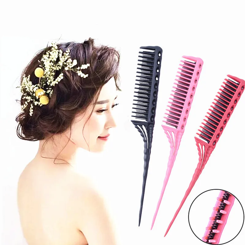

3-Row Teeth Teasing Comb Detangling Brush Rat Tail Comb Adding Volume Back Coming Hairdressing Combs