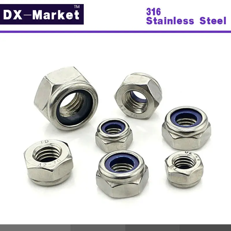 m8 , 50pcs , Stainless Steel 316 Nylon Insert Lock Nut , Metric din985