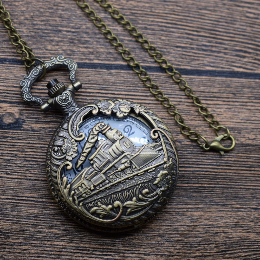 Pocket & Fob Watches Hand Bronze Pendant Round Train Tone Shape Carve Pocket Watch Necklace Pocket & Fob Watches Hand Bronze Pendant Round Train Tone Shape Carve Pocket Watch Necklace