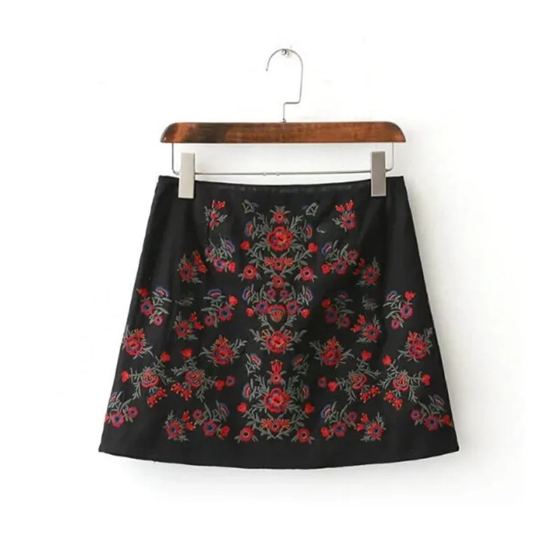 

Sexy Package Hips Red Floral Embroidery Skirt New Women Contrast color Black mini short Skirts Femme S M L