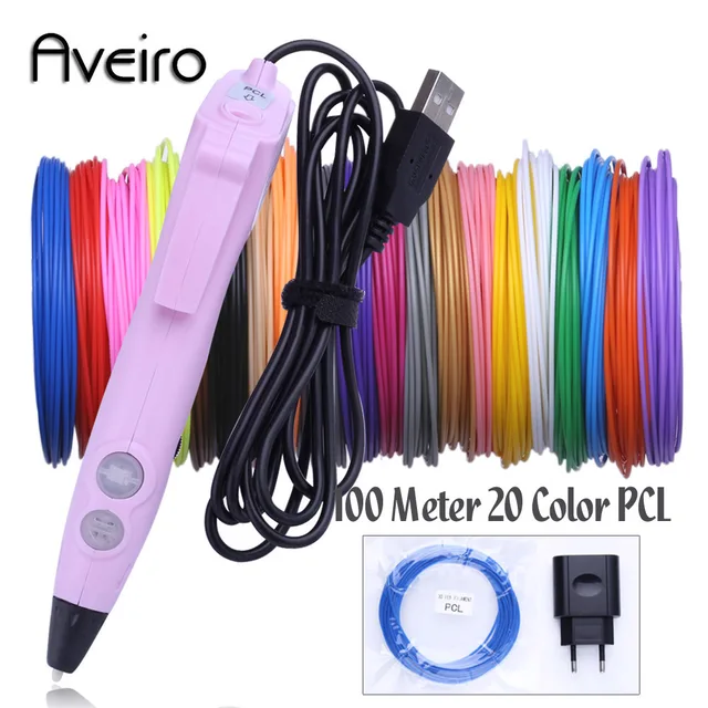 Best Offers New Model AVEIRO 3D Printing Pens RP-100C USB Low Temperature 3D Doodle Pen with PCL material safe for Kids Drawing Gifts