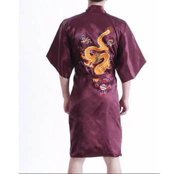 

Free Shipping Burgundy Chinese Men's Silk Satin Robe Sleepwear Novelty Embroider Dragon Bathrobe Kimono Gown Size S-3XL 011021
