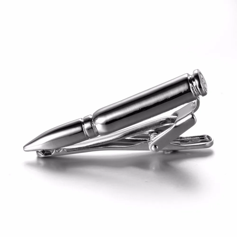 KBAP Mens Novelty Tie Bar Clip Silver Bullet Design Metal Tie Clamp