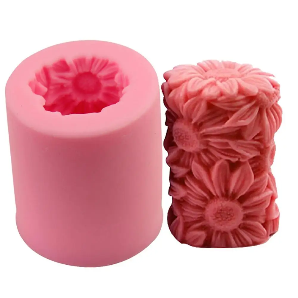 Sunflower Relief Cylinder Silicone Candle Mold DIY Handmade Soap Mould