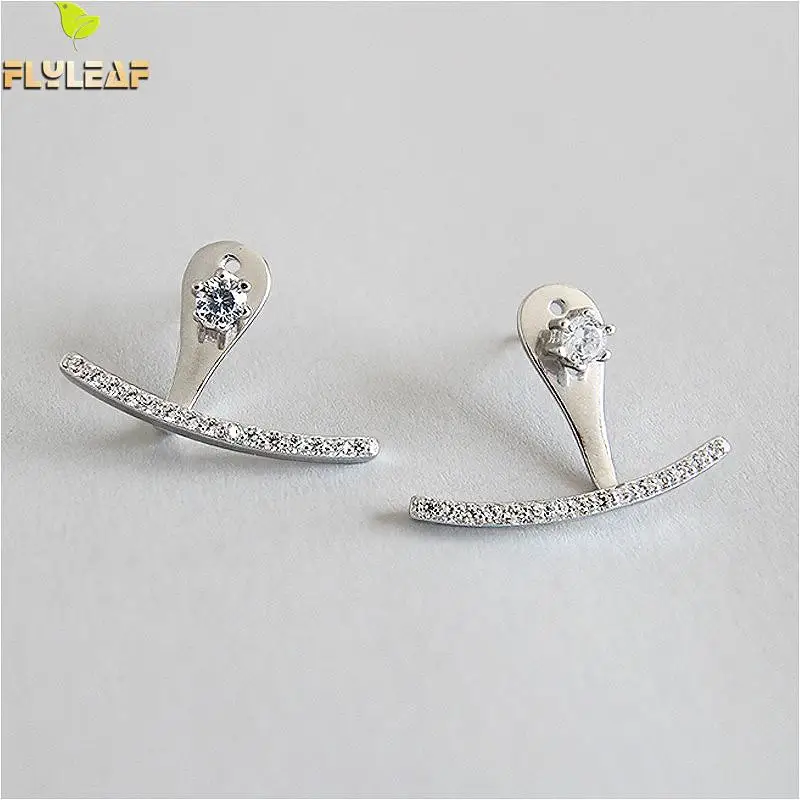 

Flyleaf 925 Sterling Silver Stud Earrings For Women Rear Hanging Arc Cubic Zirconia Femme Simple Wedding Earings Fashion Jewelry