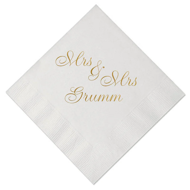 100pcs Personalized Gold Printed Napkins Mr& Mrs Name Engagement Party Custom Bar Paper Napkins Custom Wedding Napkins