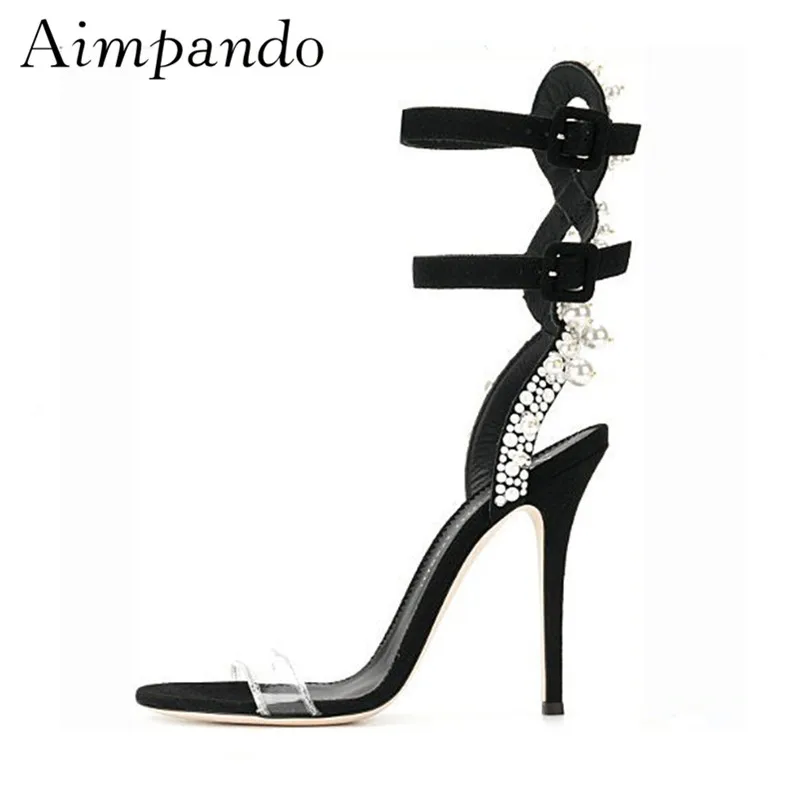 

Sexy Summer String Bead Gladiator Sandals Women Transparent PVC One-strap Crystal Beading High Heel Sandalias Mujer