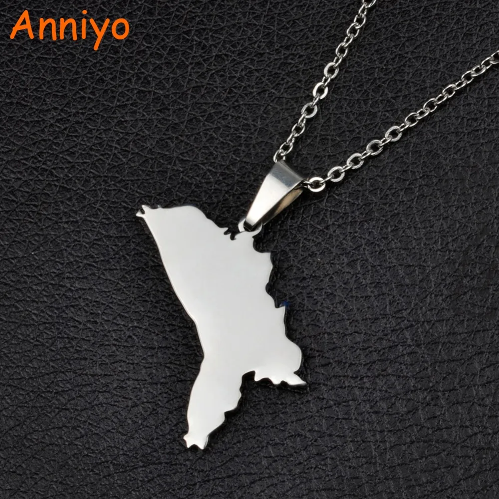 

Anniyo 316 Stainless Steel The Republic of Moldova Map Pendant Necklaces for Women Country Maps Jewelry Moldovan Gifts #022121B