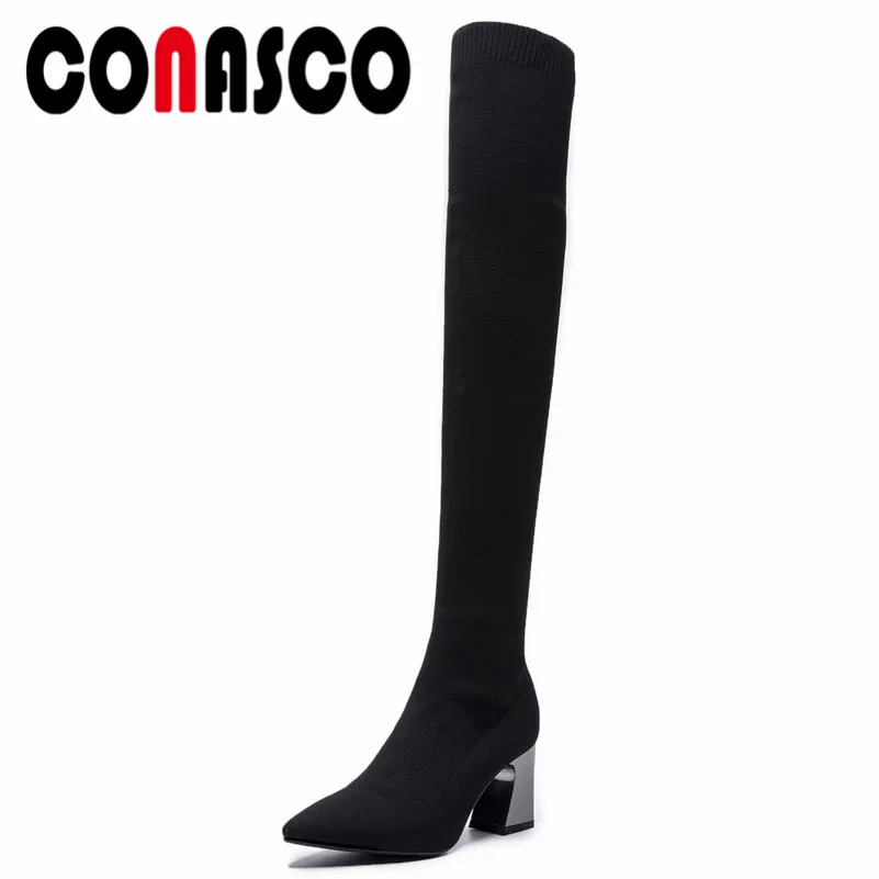 

CONASCO Women Over Knee High Boots Long Slim Autumn Winter Knight Boots Pointed Toe High Heels Stretch Party Prom Shoes Woman