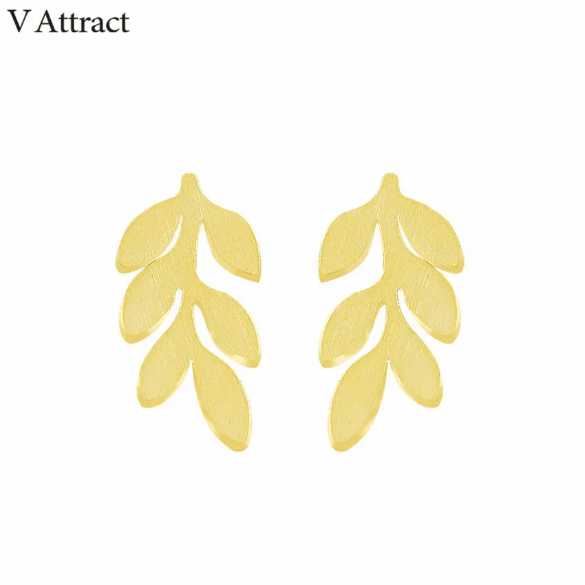 

V Attract Stainless Steel Cute Leaf Stud Earrings Lady Jewelry Gold Silver Bijoux acier Inoxydable Femme Pendiente