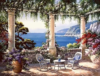 

Blue ocean beautiful island city paintings by hand no frame home decoration oil painting pictures by numbers landscape wall art