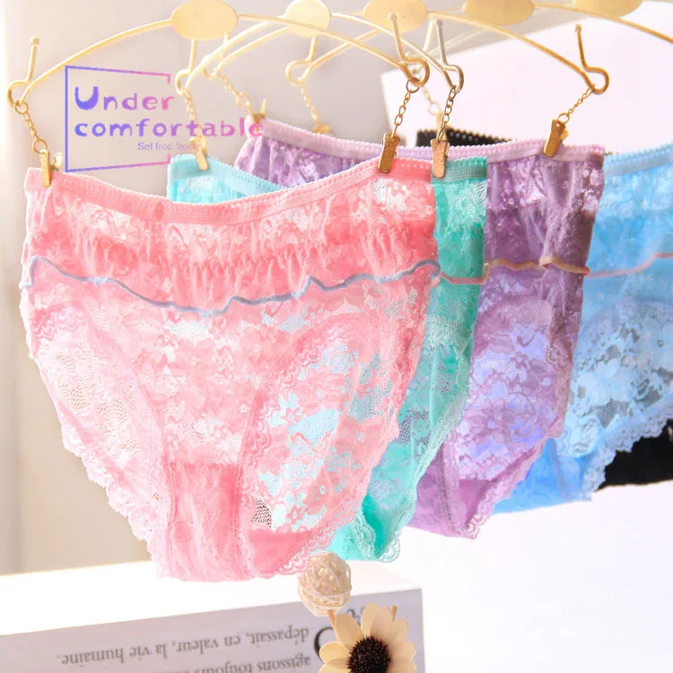 

H001 Agaric Laces Candy Color Lady Underwear Pure Cotton Women Lovely Bowknot Lingerie Pants Mid-Rise Girl Briefs