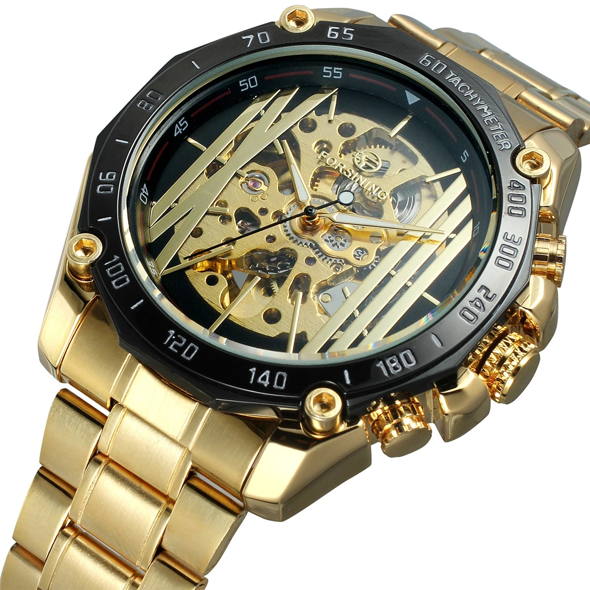 Мужские часы FORSINING спортивные дизайнерские золотые с кожаным ремешком|watch brand