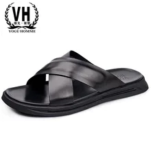 Мужские сандалии из натуральной кожи; летние шлепанцы; пляжная обувь; универсальные вьетнамки из воловьей кожи; повседневная обувь; пляжная уличная нескользящая обувь